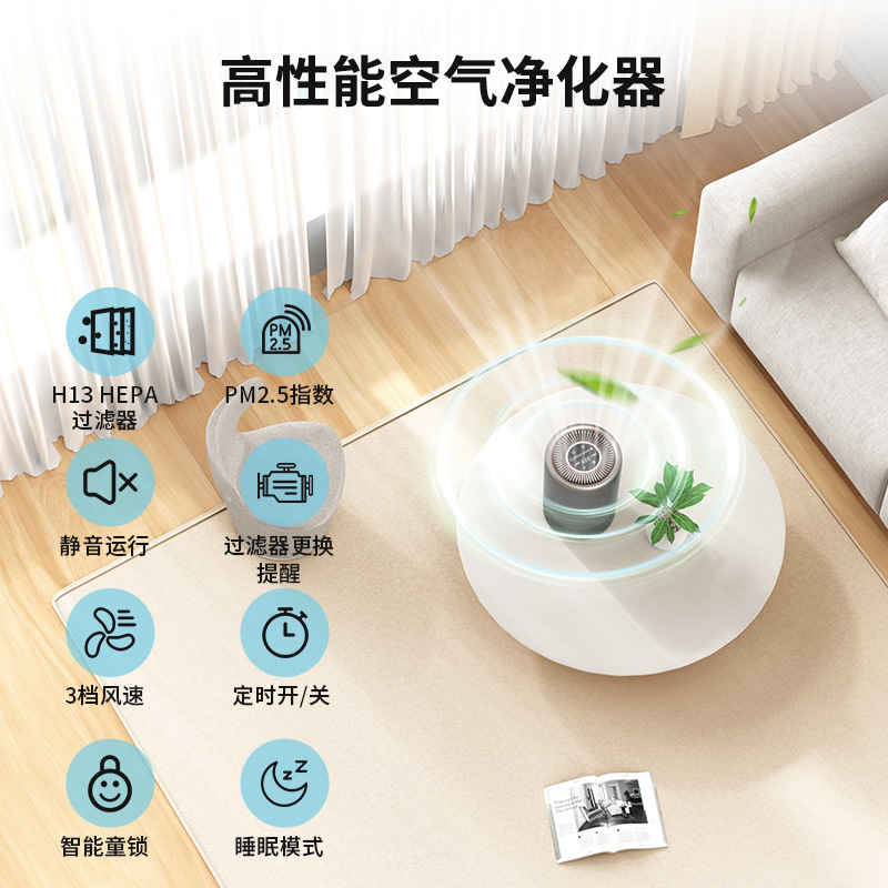 Pj08 Air Purifier Household Formaldehyde Removal Sterilization Smoking Removal Pet Odor Negative Ion Digital Display Purifier