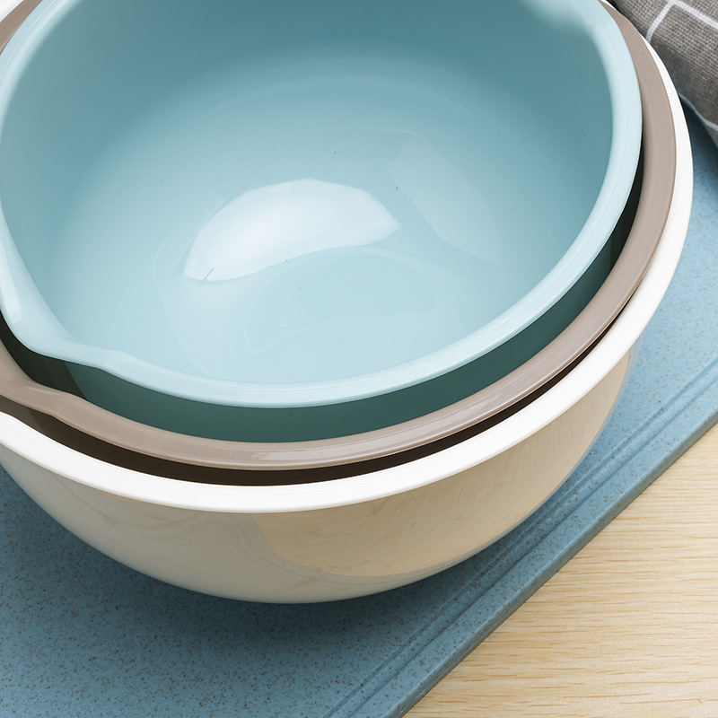Amazon salad bowl three-piece set household kitchen vegetable washing and cooking mixing basin PP plastic fruit salad plate