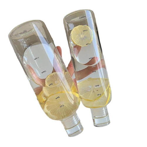 Xiaohongshu's same high-looking time scale cup for men and women, car-mounted transparent plastic cup, leak-proof, simple Internet celebrity water cup