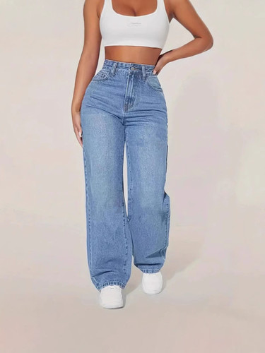 2025 Amazon Wish AliExpress Cross-border European and American Women's Spring and Autumn New Casual High-Waist Straight Leg Jeans