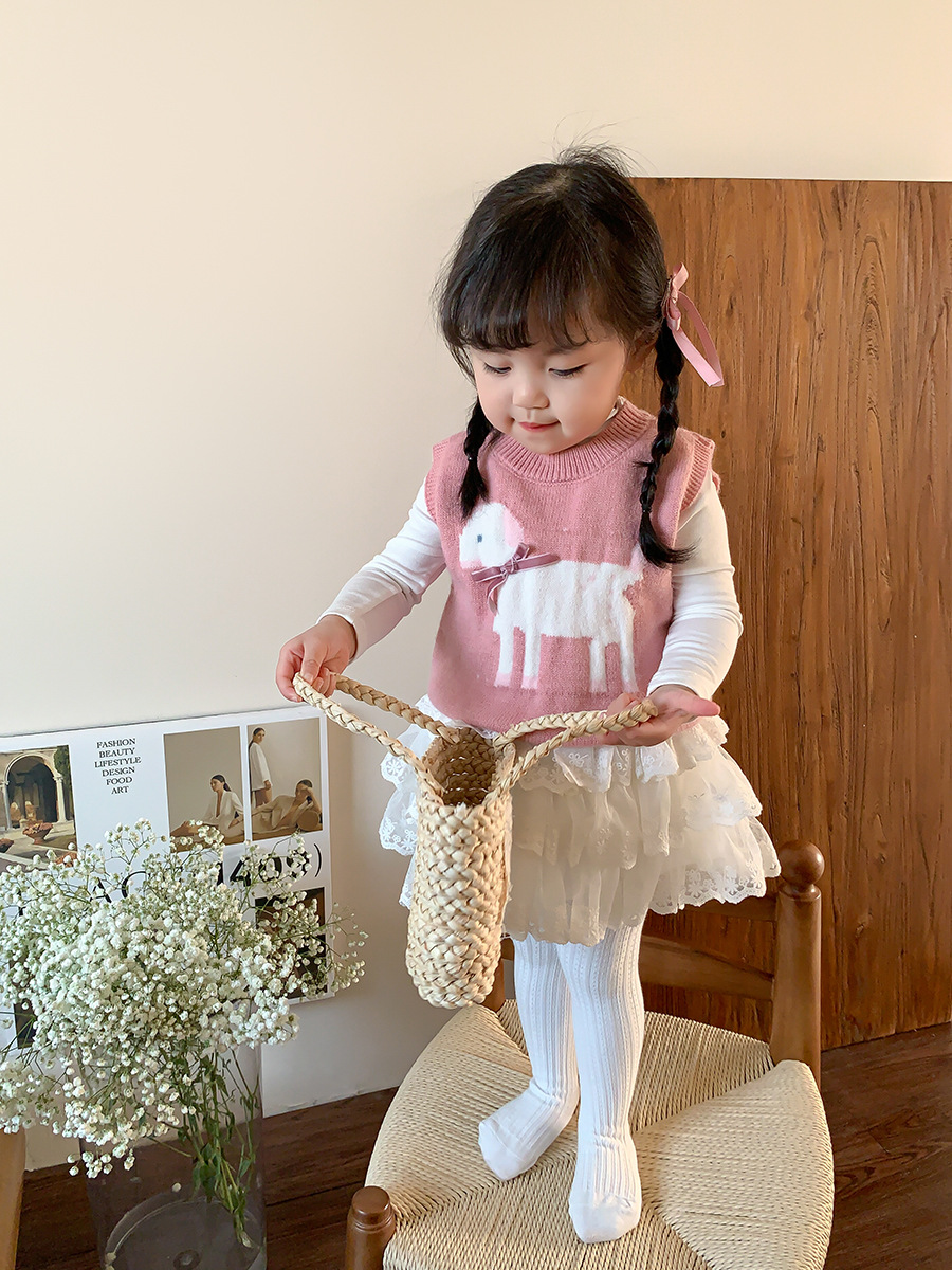 Sugar Pear ropa infantil chaleco de punto de niña primavera 2025 nuevo chaleco de lana coreano ropa de bebé