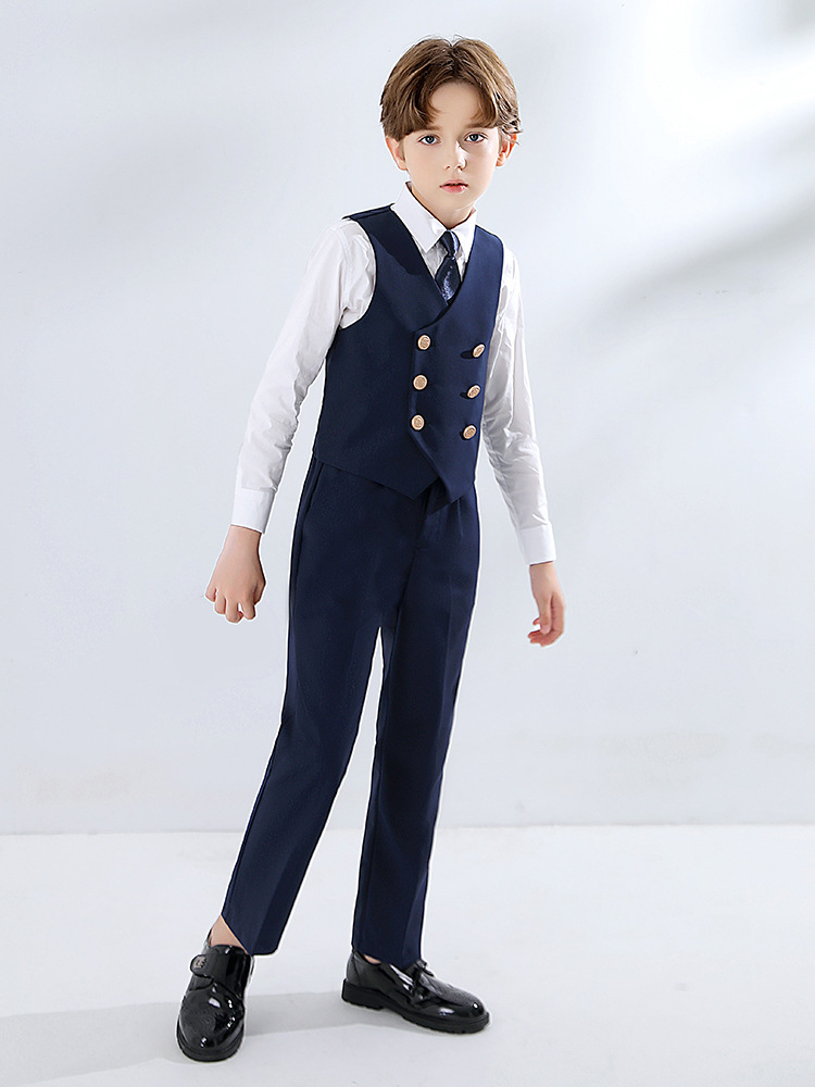 Traje para niños chaleco traje de niño gris estilo británico vestido flor niña traje anfitrión guapo de gama alta