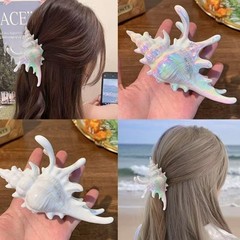 クリエイティブなデザインの法螺貝ヘアピン、サマービーチスタイルシャーククリップ、オーシャンヘアアクセサリー、ヘッドドレス、トラベルヘアグリップ
