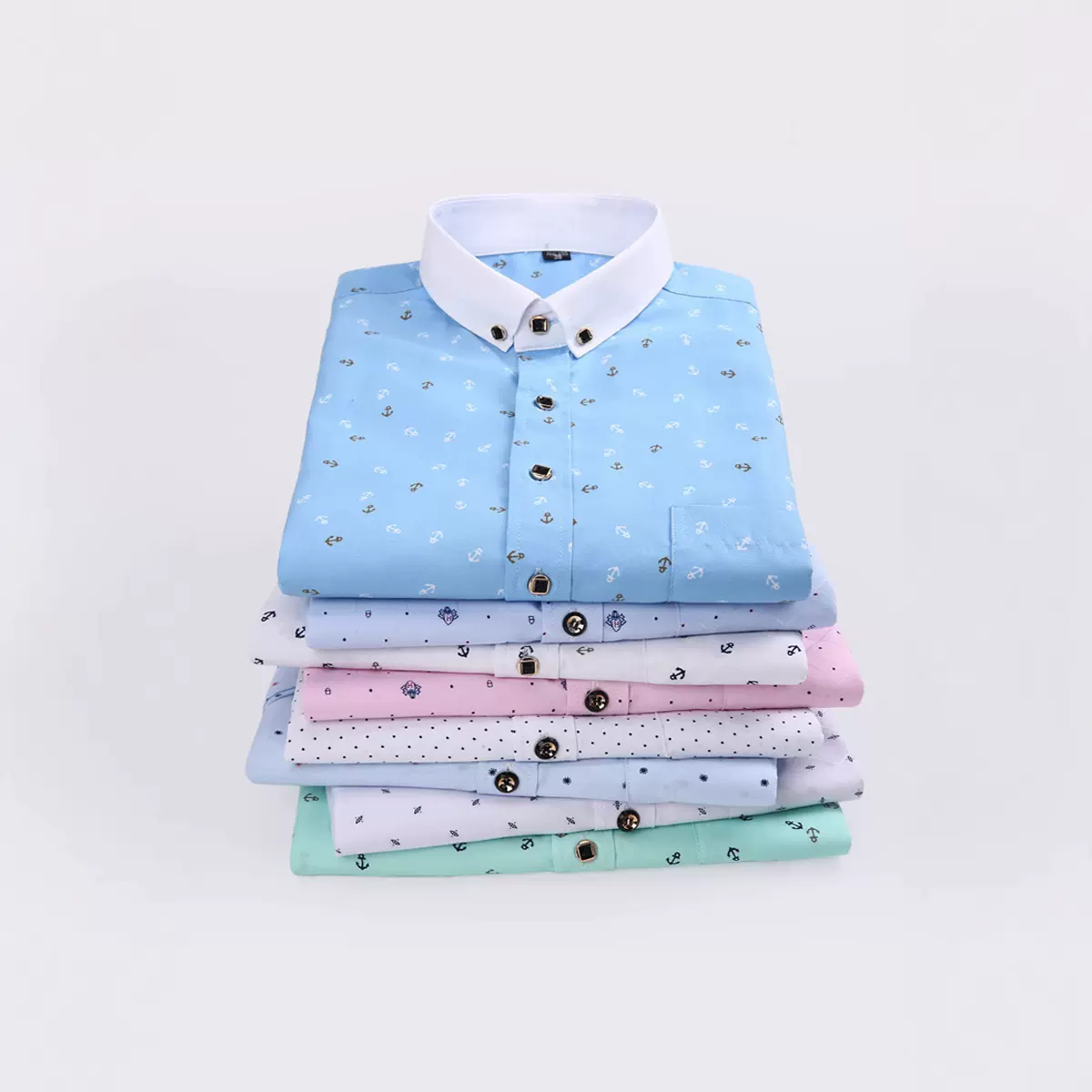 爆款长袖衬衣四季男士商务衬衫印花桃皮绒长袖源头工厂可印logo