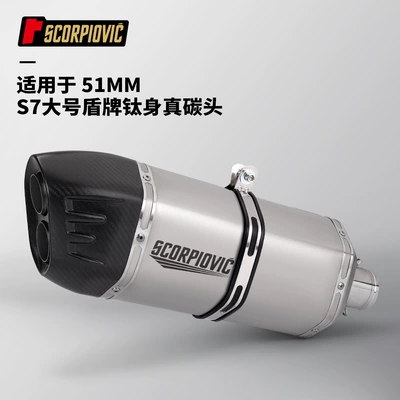 51mm Universal G310Rr 703Rr – Motorcycle exhaust pipe - s7-large-shield-titanium-body-real-carbon-head-no-cover