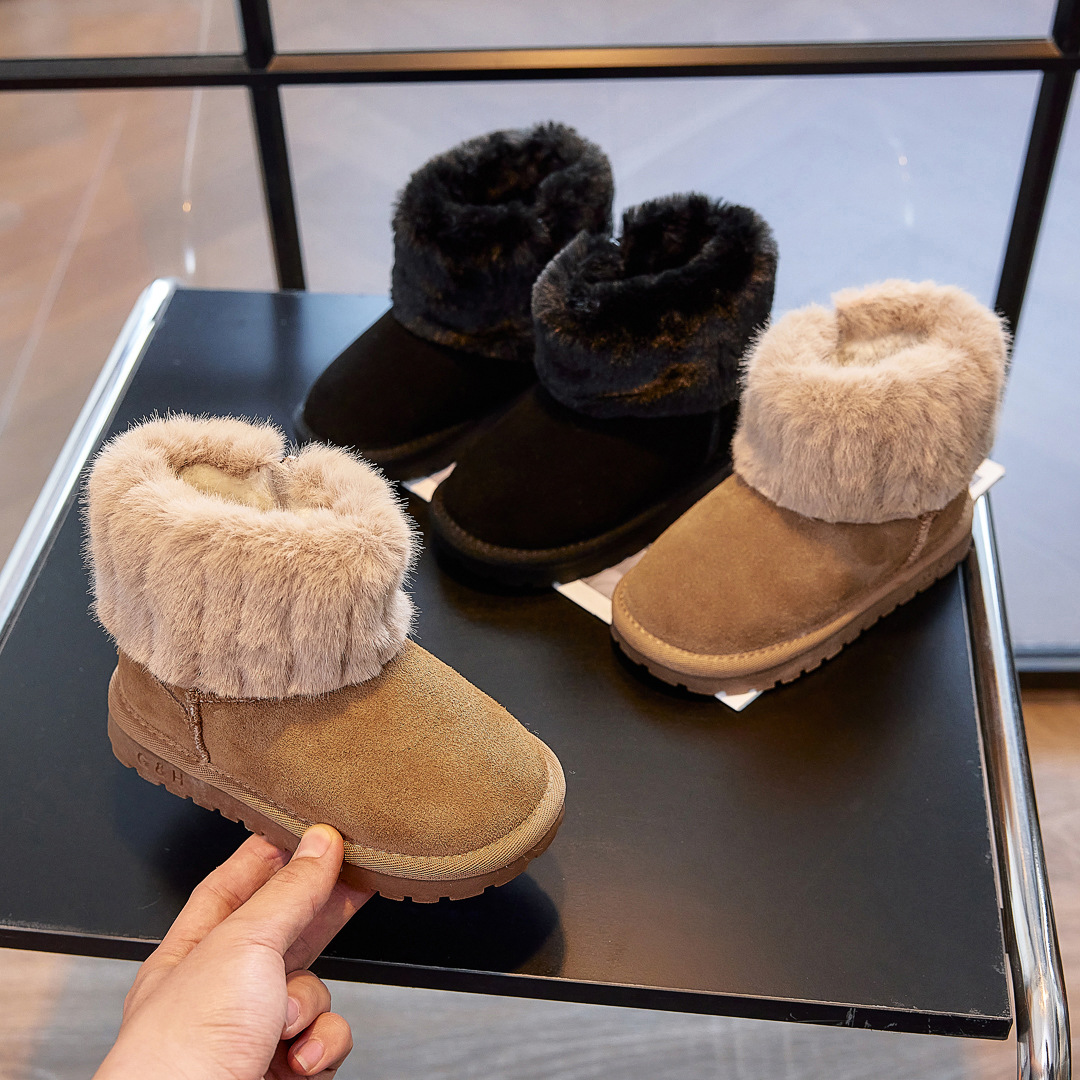 Children's Snow Boots with Fleece Lining, Thickened 2025 New Model, Girls' Large Cotton Shoes, Boys' Cotton Boots, Waterproof and Non-Slip Short Boots for Winter