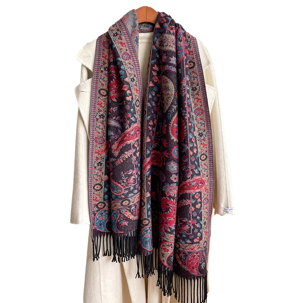 Otoño e Invierno nuevo Yunnan rojo estilo étnico mantón cabo viaje exterior desgaste Cachemira retro gruesa bufanda caliente