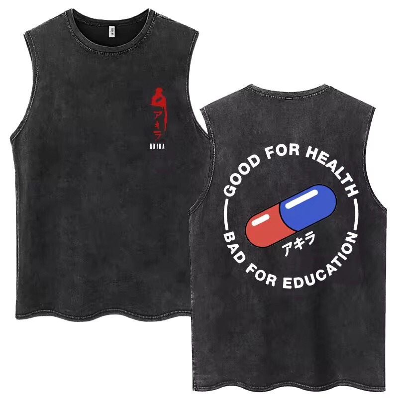 Washed Japanese Anime Akira Vintage Vest 90s Sci-Fi Movie Shota Kaneda Sleeveless T-Shirt Cotton