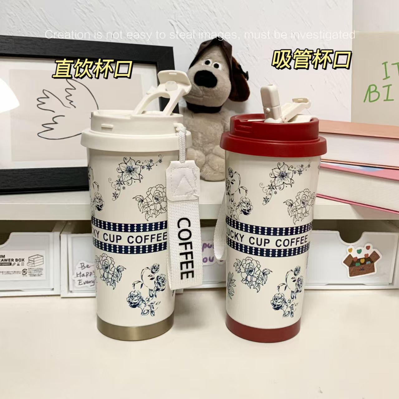 Taza de vacío de lirio de los valles al por mayor Taza de agua de paja de acero inoxidable 316 de gran capacidad Taza de café de alto valor para niñas Regalo