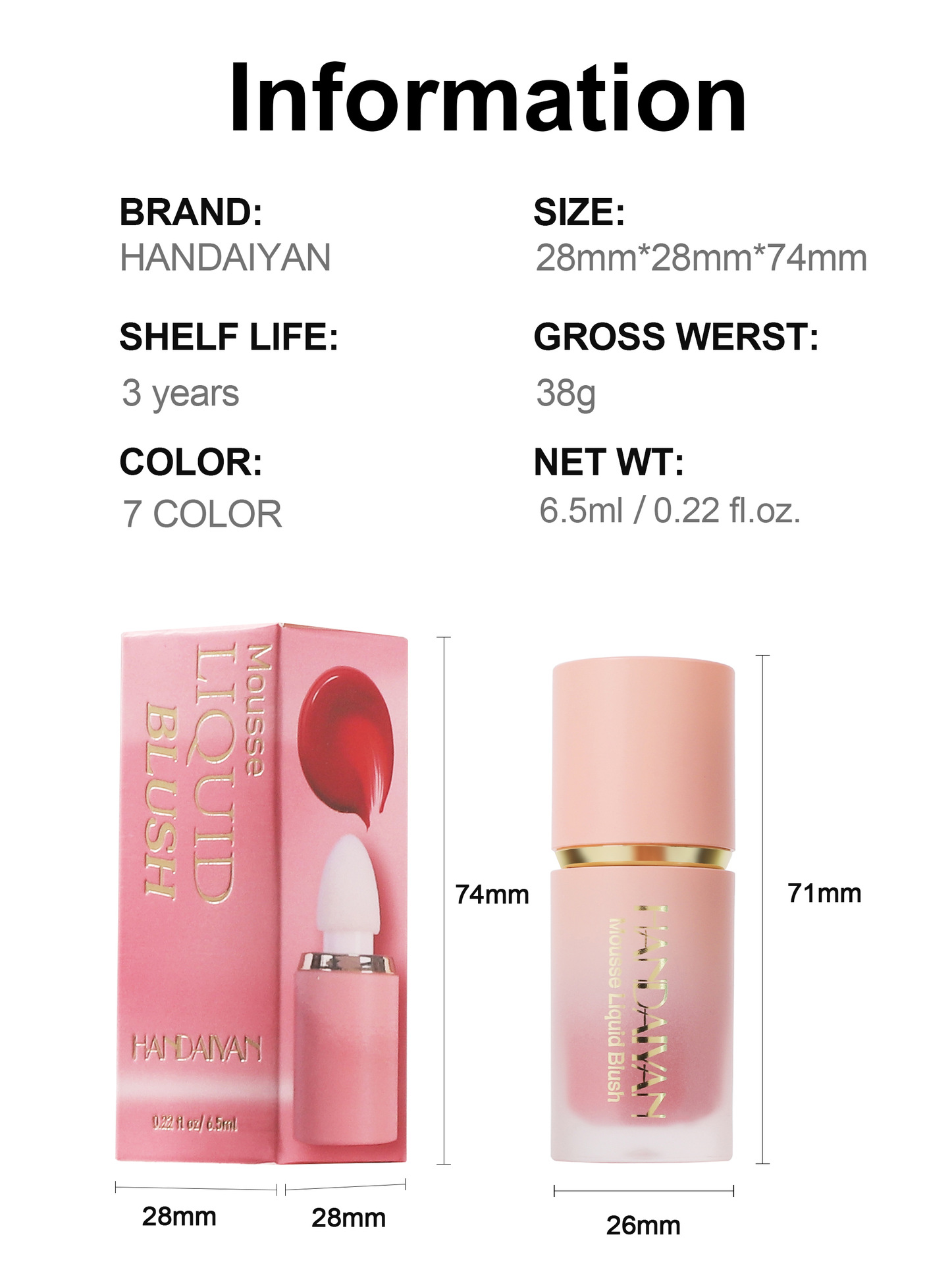 Cross-border liquid blush Contouring HANDAIYAN Natural Modification Easy to color matte Blush Liquid Blush Blush details Picture