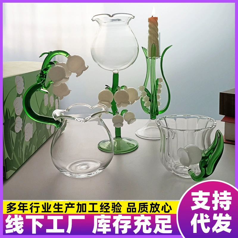 Внешняя торговля Японский творческий ручной работы трехмерная Лилия Орхидея с высоким содержанием бора кремний Высокая ножка чайный стеклянный подсвечник костюм на заказ