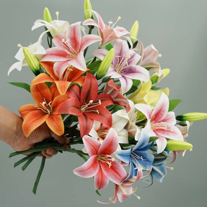 餐桌花假花婚庆装饰百合花3D绢花摆件客厅可水洗新品新星