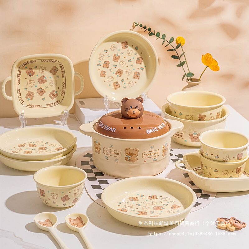 Cute Cartoon Ceramic Bowl and Chopsticks Set, Household Plates with High Aesthetic Value, Particularly Beautiful Underglaze Color Tableware
