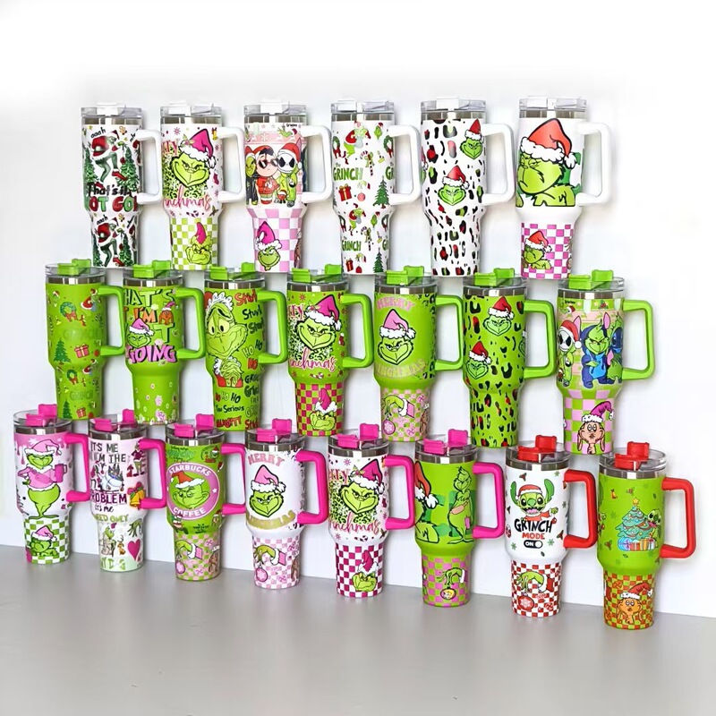 Cross-Border 40oz Car Cup 304 Large Capacity Handle Cup Cold Stainless Steel Thermos Cup Grinch Green Monster Cross-Border 40oz Car Cup 304 Large Capacity Handle Cup Cold Stainless Steel Thermos Cup Grinch Green Monster
