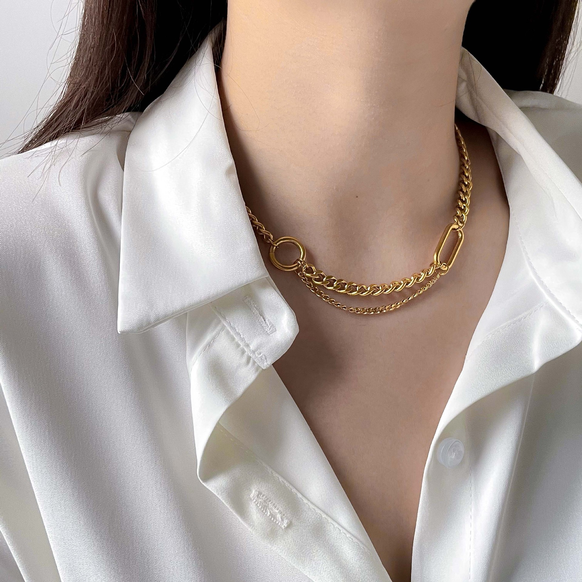Titanium Steel Material Ins Style Geometric Titanium Steel Plating Bracelets Necklace