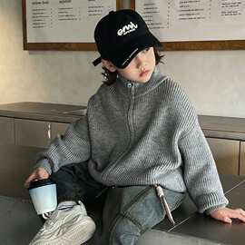 儿童毛衣开衫2026新款秋冬季童装中小童冬装针织衫男童高领外套潮