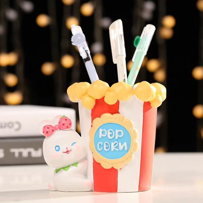 토끼 팝콘 펜 홀더 흰색 배아