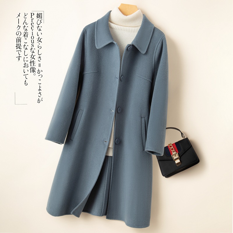 New double-sided cashmere coat women's long doll collar casual loose wool woolen coat a generation of hair