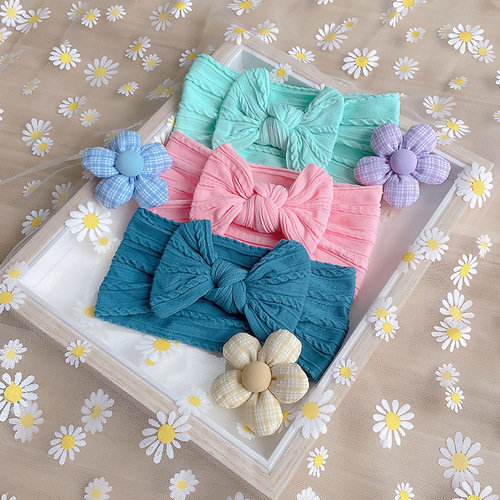 European and American new soft twist nylon baby headband children's wide-brimmed bow elastic headscarf baby headband