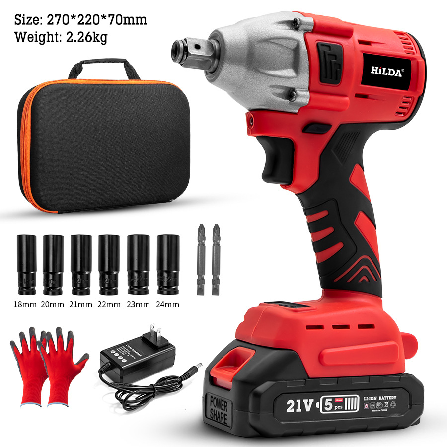 Hilda ventas directas de fábrica llave de par grande de litio recargable impacto llave eléctrica hogar auto reparación llave tablero