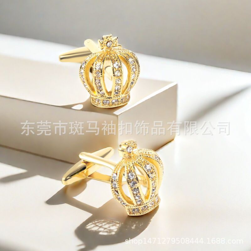 Free Shipping Hot Sale White Diamond Crown Cufflinks Crystal Dress Cuff Men's French Shirt Sleeve Stud