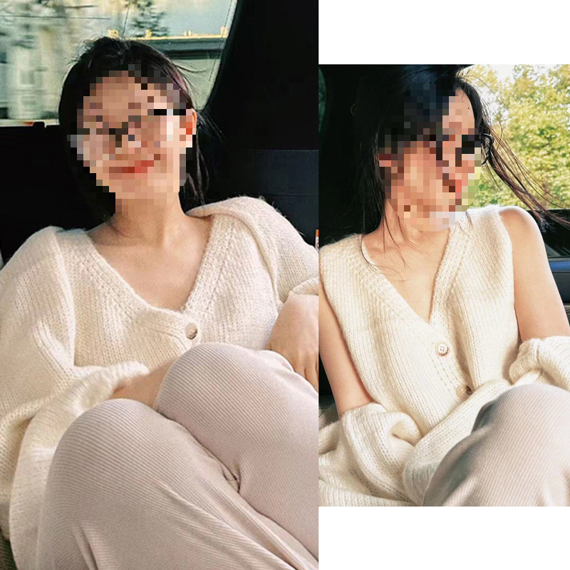 Long-Term In-Stock 2025 Spring New Zhao Lusi Style Off-White Elegant Sleeveless Sweater Set Outerwear