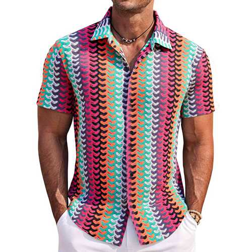 Cross-border men's clothing, European and American style men's knitted shirts, summer new colorful hollow-out breathable short-sleeved shirt A0404