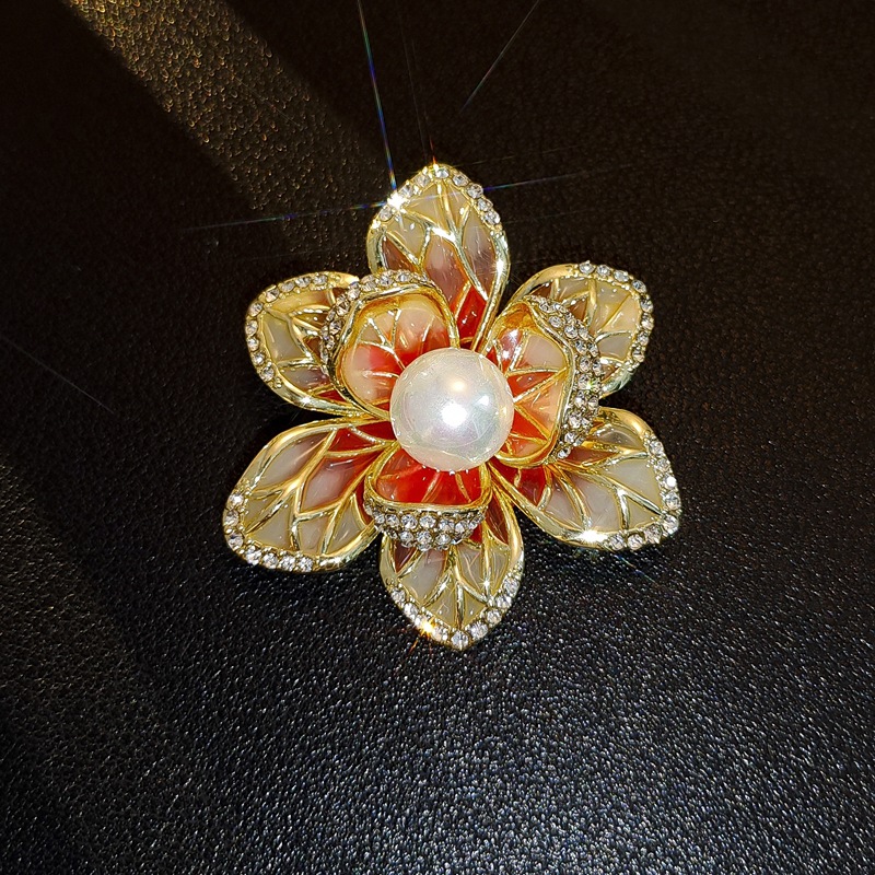 Retro Painted Flower Brooch Corsage Antique Enamel Peony Brooch Women's Niche Suit Lapel Clothing Accessories
