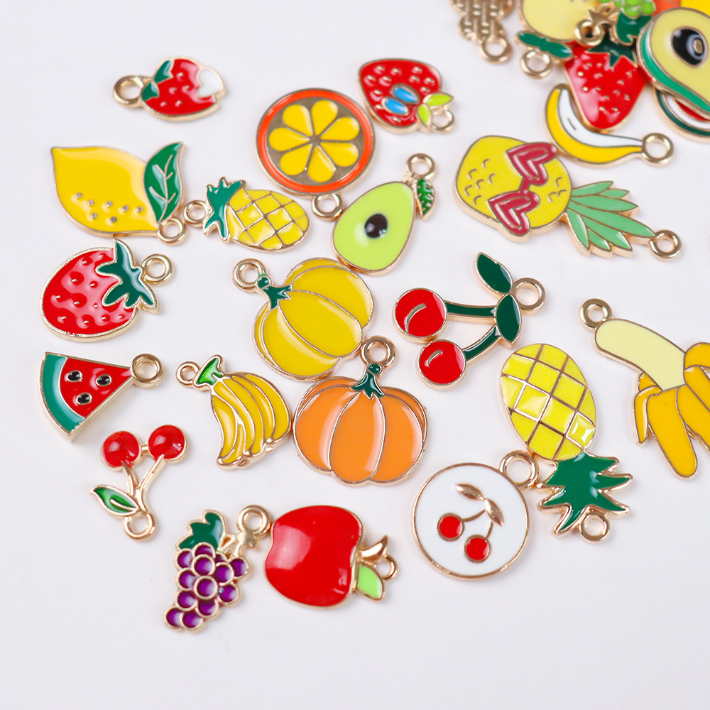 Colgante de frutas de aleación con gota de aceite, DIY pulseras y pendientes