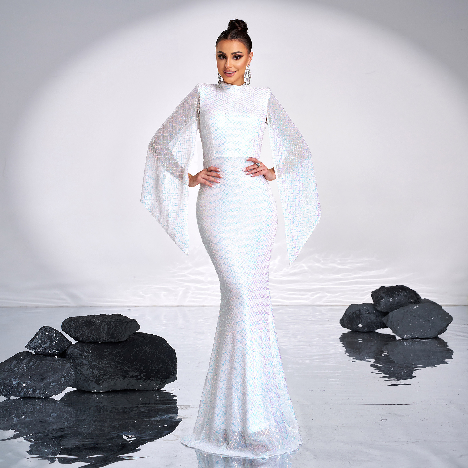 Long Sequinned Evening Dress For Prom And Banquet Women's Style_voghion.com