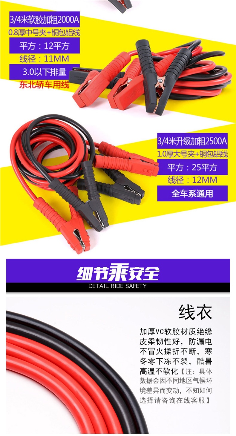 Car Battery Connection Cable, Battery Cable, Jumper Cable, Pure Copper Jumper Cable, Alligator Clip Jumper Cable