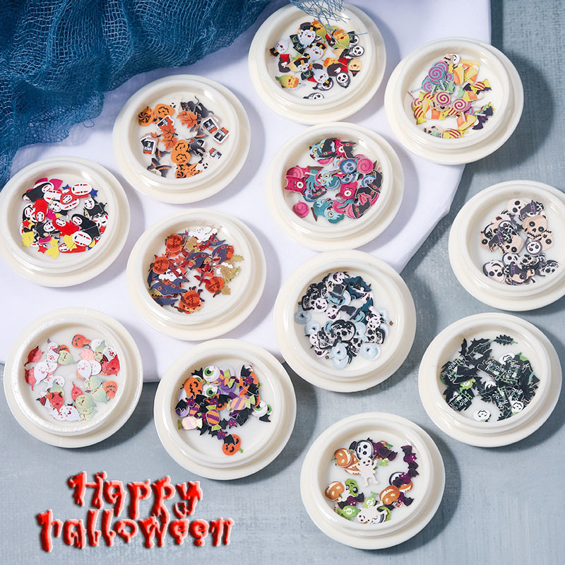2021 Cross Border New Halloween Wood Pulp Patch Nail Art Jewelry Pumpkin Bat Ghost Skull Head Nail Patch