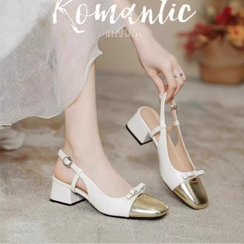 2026 Summer New Style One-Strap Chunky Heel Closed-Toe Sandals for Women, New French Style Color-Blocking High Heels, New Single Shoes