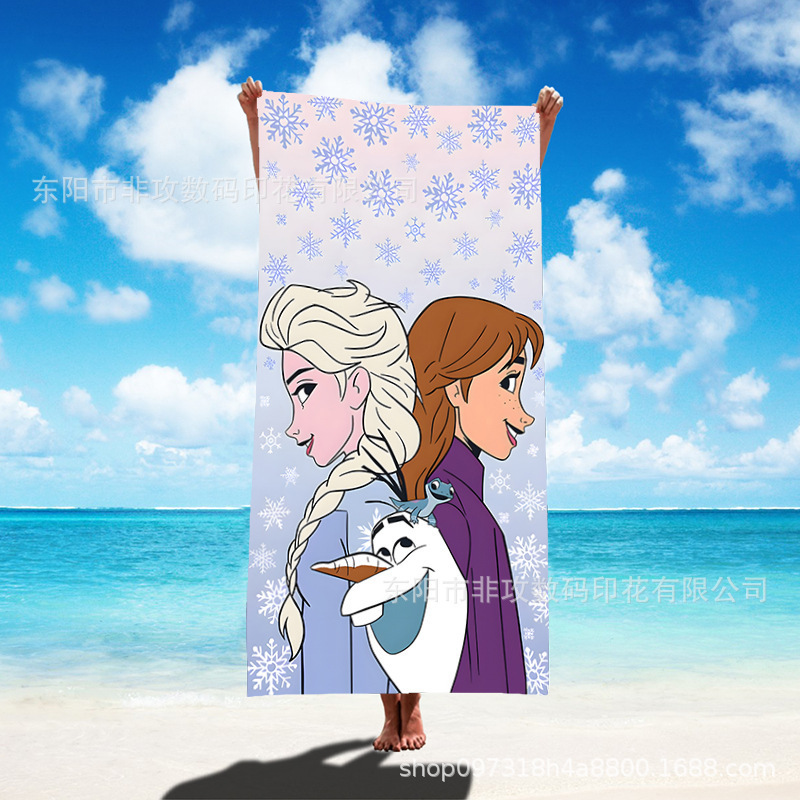 Cross-border temu Hot-selling Cartoon Printed Microfiber Beach Towel Yoga Fitness Quick-drying Towel Large Amount Bargaining