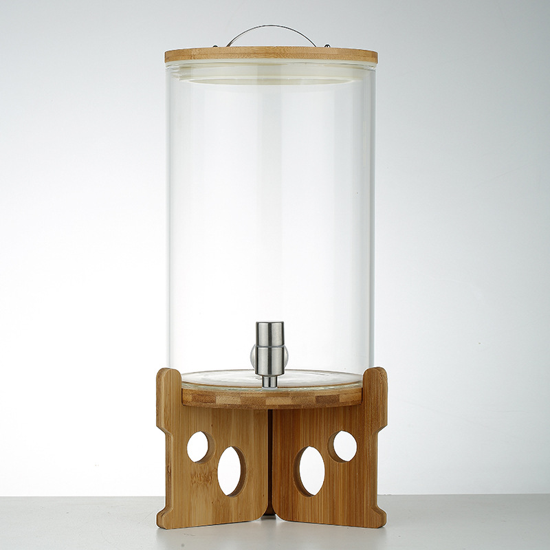 Gran capacidad de vidrio de borosilicato comercial de autoservicio de cola Cubo de jugo de limón hogar tanque de agua fría con grifo Cubo de vino