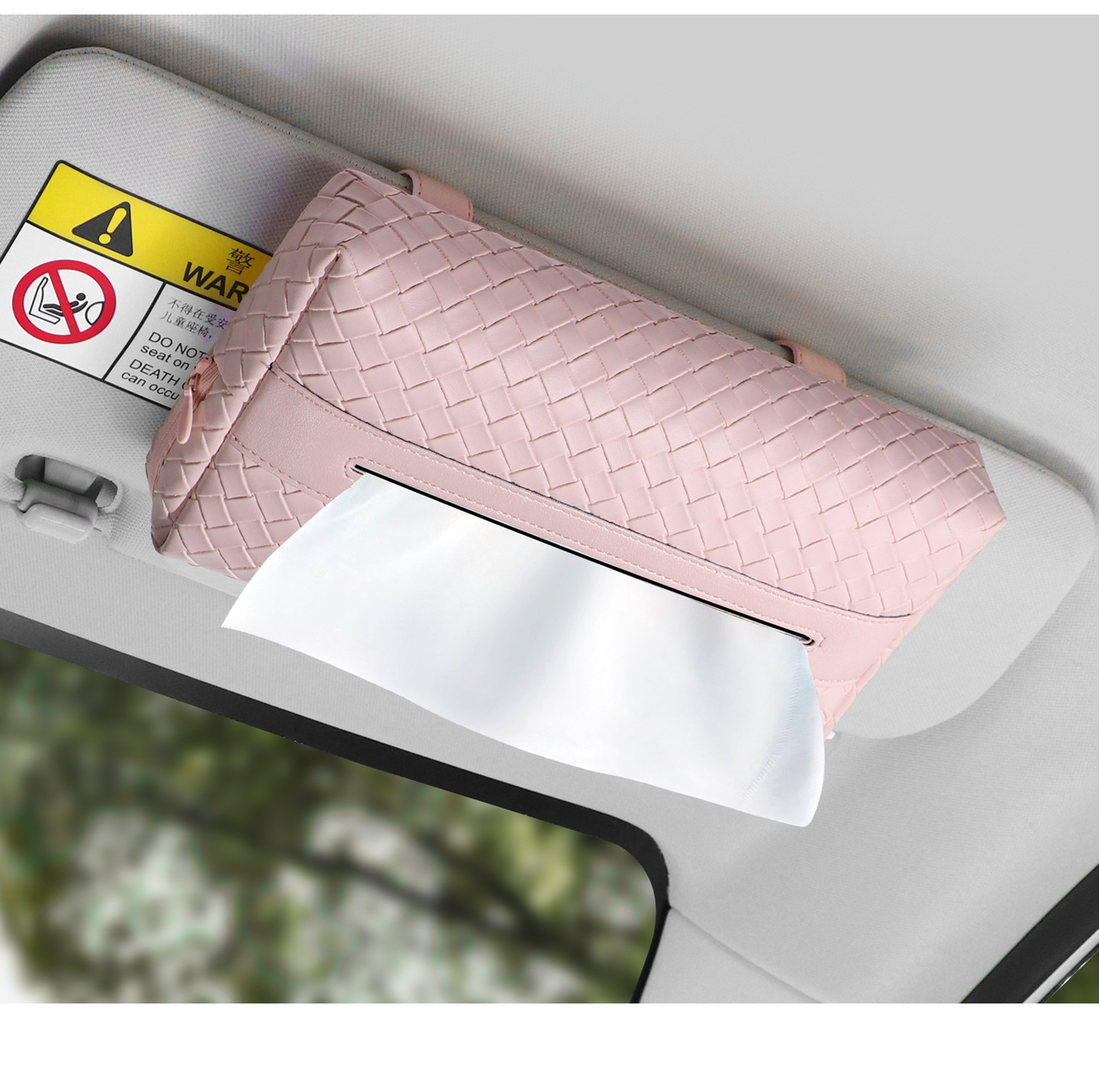 Car Sun Visor Tissue Box Woven Pattern Car Multifunctional Tissue Box In-Car Hanging Car Storage Tissue Box