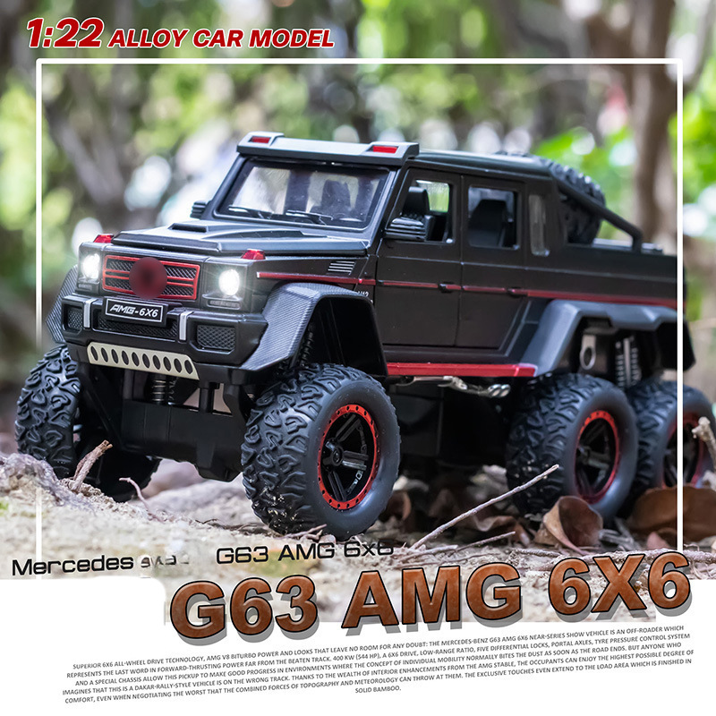Modelo de coche de aleación Mercedes G63 6x6 a escala 1:24 en caja de espuma, con 6 puertas que se abren, función de retroceso con sonido y luces, nuevo producto al por mayor de Chenghai.
