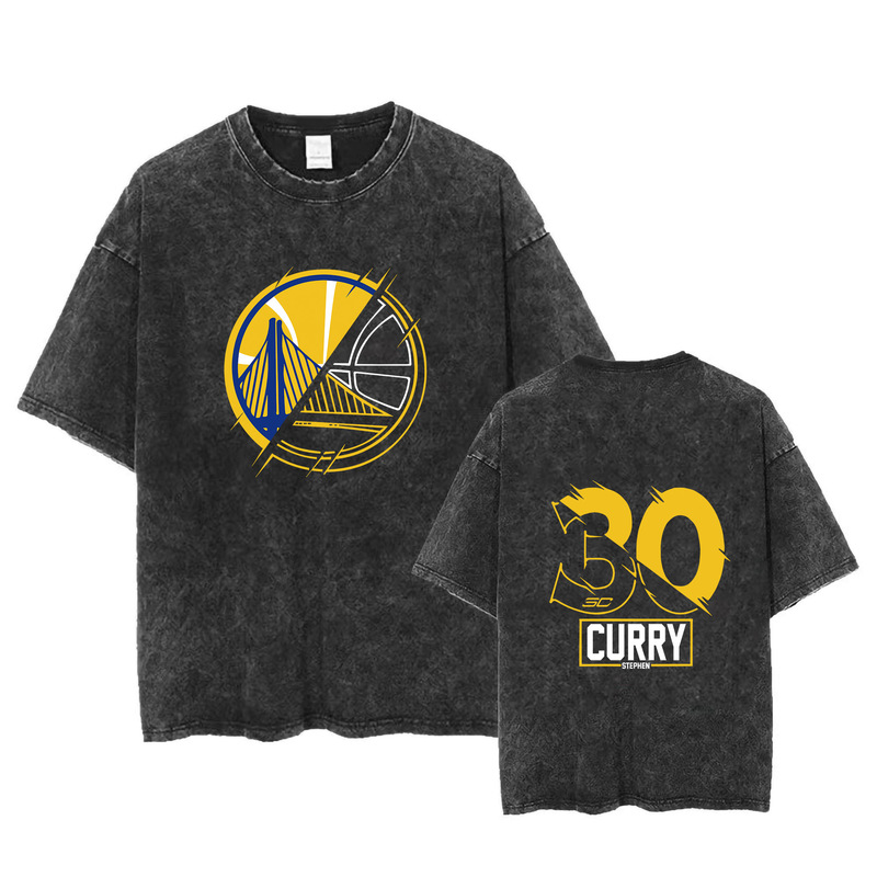 Washed Old Short-sleeved T-shirt Golden State Warriors Curry No.30 Basketball American Basketball Cotton Short-sleeved T-shirt