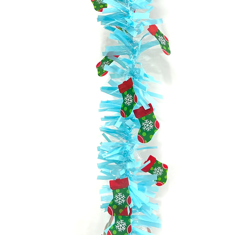 2 metros arreglo de decoración de muñeco de nieve de Navidad tiras de lana coloridas decoración de árbol de Navidad calcetines de Navidad macarrón tiras coloridas