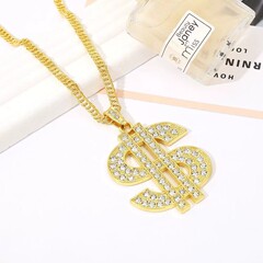 欧米のクロスボーダーの装飾品のレトロなヒップホップの金のチェーンのドルの記号のネックレスの男女のドルの記号はダイヤモンドのペンダントを入れます。