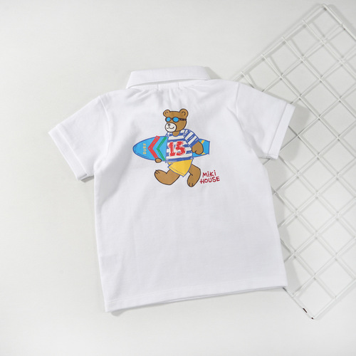 ()miki夏款日系潮牌男儿童学院15号滑板熊POLO衫翻领短袖T恤