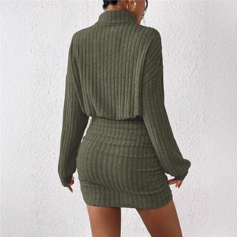 GraceChic Cross-Border European And American 2025 Autumn Winter New Bodycon Long Sleeve High Neck Ribbed Knitted Sexy Dress_voghion.com