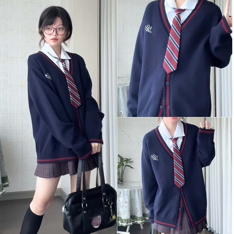 (2개) JK-DK 원래 대학 스타일 니트 시안 카디건 스웨터 가을, 겨울 따뜻한 자수 일본식 부드러운 소녀