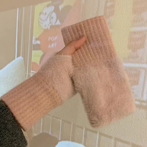 Autumn/Winter Korean Version Half-Finger Student Knitted Gloves, Versatile Touch Screen Gloves, Office Writing Cold-Proof Warm Gloves, Finger Leakage Proof