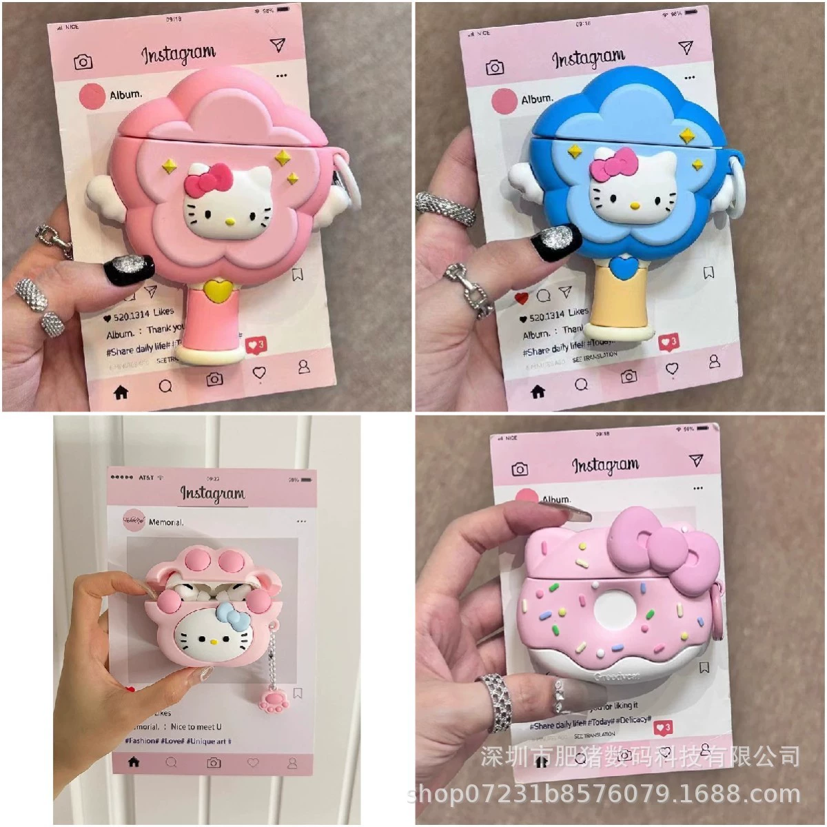 Silicone AirPods Case (Hello Kitty) with Bow, Drop Protection — Fits AirPods 1, 2, 3, Pro