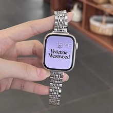 适用苹果applewatchs9表带金属七株钢s8s7手表s6/5/4手表带女生se