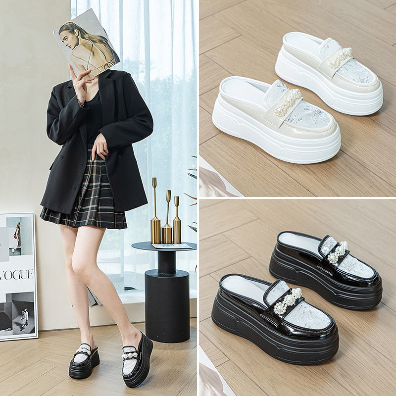 Baotou Slippers for Women, 2026 Summer Model, Mirror-Like Thick-Soled Slippers, Korean Style, Internet Celebrity, Trendy, Slip-On Shoes