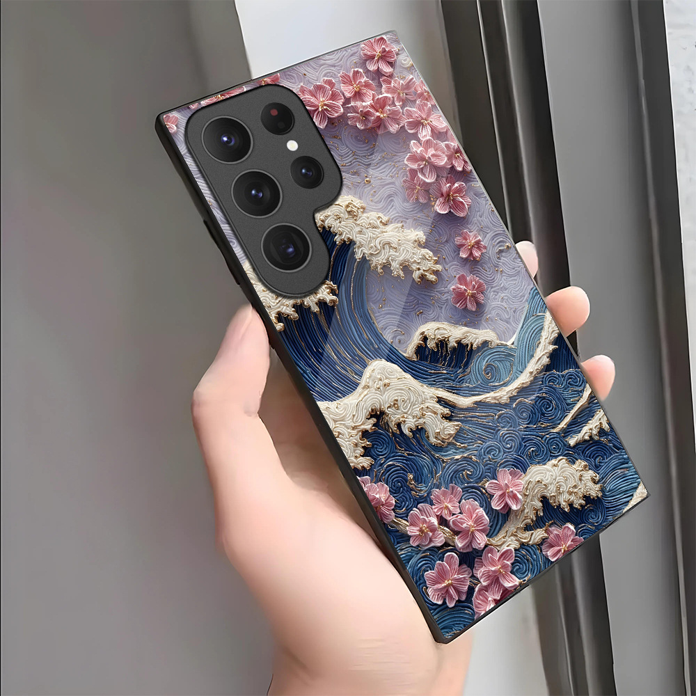 复古风浪花浮雕效果适用三星Galaxy25手机壳玻璃s24ultra男款保护