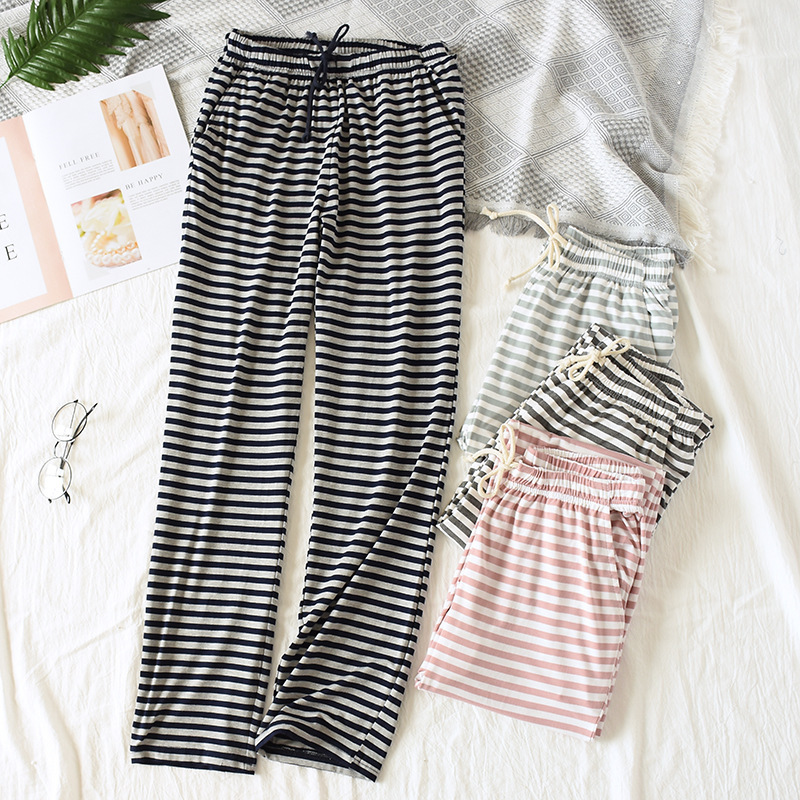 Japanese Striped Pajama Pants Women's Summer Thin Modal Trousers Wide Leg Pants Loose Large Size Outer Wearable Home Pants Japanese Striped Pajama Pants Women's Summer Thin Modal Trousers Wide Leg Pants Loose Large Size Outer Wearable Home Pants