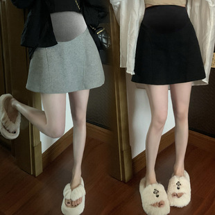 Pregnant Women Grey Half-length Skirt Women's Autumn Korean Style 2024 New High Waist Slimming A- line Trendy Short Skirt for Pregnant Women
